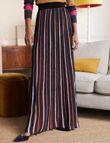 Boden Knitted Party Skirt Multi Lurex Stripe | striped maxi skirts