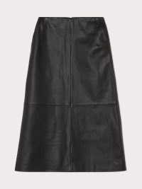 JIGSAW Leather Midi Skirt Black – womens luxe fashion – women’s paneled skirts