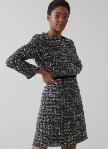 L.K. BENNETT LEENA BLACK LUREX TWEED DRESS ~ textured metallic thread raw edge dresses ~ chic winter fashion