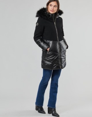 Les Petites Bombes CAINA Parka Coat in Black – faux fur hood winter coats – womens parkas - flipped