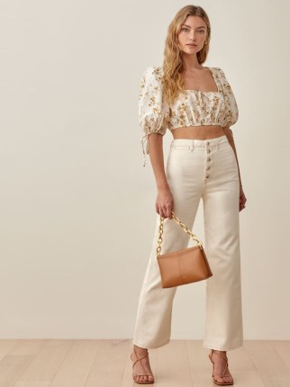 Reformation Lexi High Rise Wide Leg Jeans in Ivory | chic denim fashion