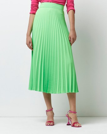 RIVER ISLAND Lime pleated midi skirt ~ bright green skirts - flipped