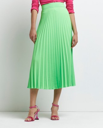 RIVER ISLAND Lime pleated midi skirt ~ bright green skirts