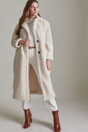 KAREN MILLEN Longline Borg Coat / luxe look cream textured coats / women’s faux shearling outerwear