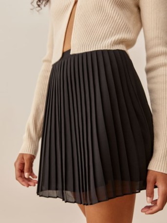 Reformation Lovell Skirt in Black | A-line pleated mini skirts