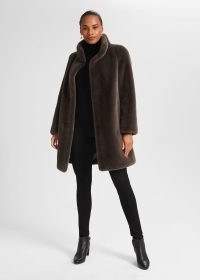 HOBBS MADDOX FAUX FUR COAT in Charcoal Grey / glamorous high funnel neck winter coats / womens chic outerwear