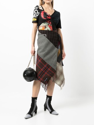 Marine Serre tartan-checked scarves skirt ~ mixed check print skirts ~ asymmetric hem ~ multi prints