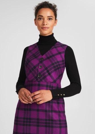HOBBS MARY WOOL DRESS in Purple Multi / sleeveless checked dresses / pinafore style / womens check print winter fashion - flipped