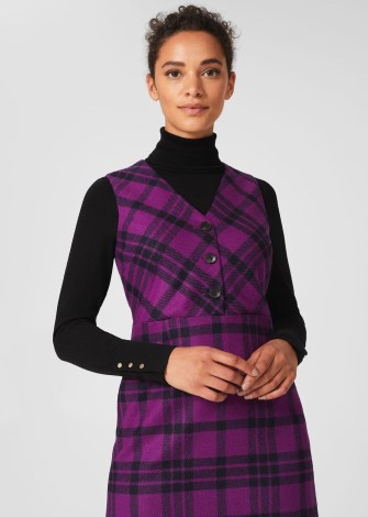 HOBBS MARY WOOL DRESS in Purple Multi / sleeveless checked dresses / pinafore style / womens check print winter fashion
