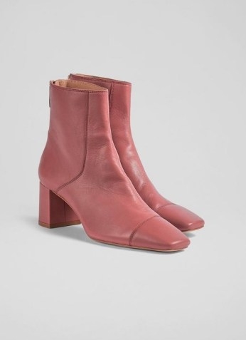 L.K. BENNETT MAXINE ROSE LEATHER STITCH-DETAIL ANKLE BOOTS ~ deep pink square toe boots - flipped