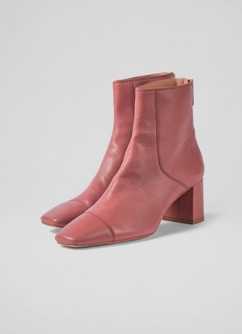 L.K. BENNETT MAXINE ROSE LEATHER STITCH-DETAIL ANKLE BOOTS ~ deep pink square toe boots