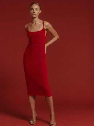 REFORMATION Merel Velvet Dress in Cherry / red luxe style scoop back evening dresses - flipped