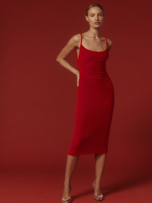 REFORMATION Merel Velvet Dress in Cherry / red luxe style scoop back evening dresses