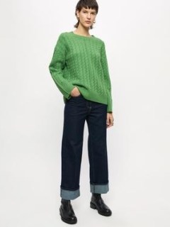 Jigsaw Merino Cashmere Cable Jumper in Green - flipped