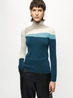 Jigsaw Merino Cashmere Intarsia Block jumper | tonal blue high neck jumpers | womens colour block knitwear - flipped