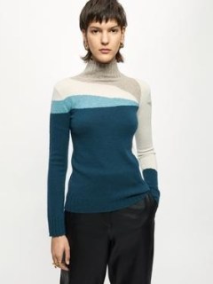 Jigsaw Merino Cashmere Intarsia Block jumper | tonal blue high neck jumpers | womens colour block knitwear