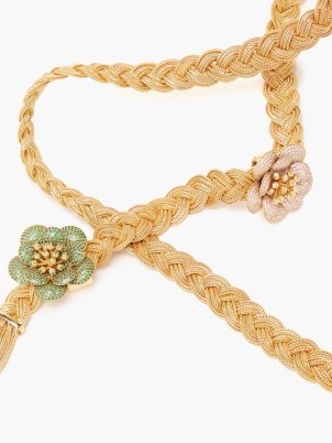 BEGUM KHAN Carnation crystal & 24kt gold-plated belt / woven floral embellished belts - flipped