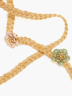 BEGUM KHAN Carnation crystal & 24kt gold-plated belt / woven floral embellished belts