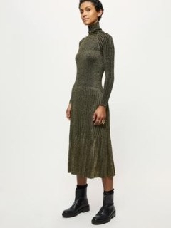 Jigsaw Metallic Knitted Dress in Gold | luxe high neck rib knit dresses