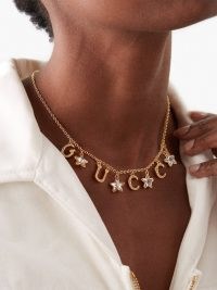 GUCCI Script-logo crystal star necklace ~ designer statement necklaces