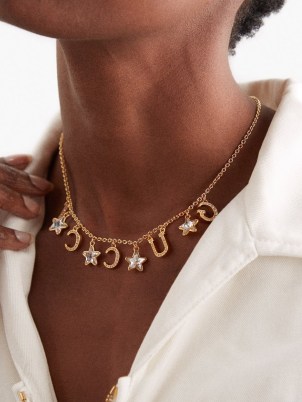 GUCCI Script-logo crystal star necklace ~ designer statement necklaces - flipped