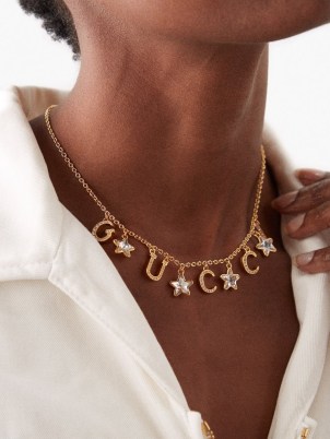 GUCCI Script-logo crystal star necklace ~ designer statement necklaces