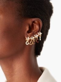 GUCCI Script-logo crystal star single earring climber ~ designer ear climbers ~ statement earrings