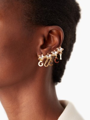 GUCCI Script-logo crystal star single earring climber ~ designer ear climbers ~ statement earrings