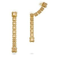 SWAROVSKI Millenia clip earrings Asymmetrical in Yellow Gold-tone plated – square cut crystal drops – glamorous evening jewellery – coloured crystals