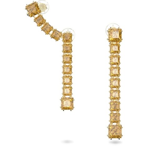 SWAROVSKI Millenia clip earrings Asymmetrical in Yellow Gold-tone plated – square cut crystal drops – glamorous evening jewellery – coloured crystals - flipped