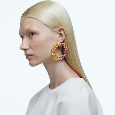 SWAROVSKI Millenia hoop earrings Pear cut crystals, Multicoloured, Gold-Tone – large statement hoops – glamorous jewellery – crystals