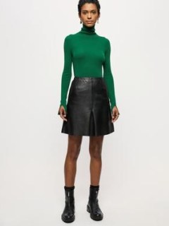 Jigsaw Mini Pleat Front Leather Skirt Black | luxe A-line skirts - flipped
