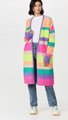 Mira Mikati Striped Cardigan ~ multicoloured longline open front cardigans ~ womens vibrant knitwear - flipped