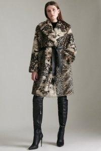 KAREN MILLEN Mixed Animal Faux Fur Coat / glamorous winter coats / womens glamorous outerwear