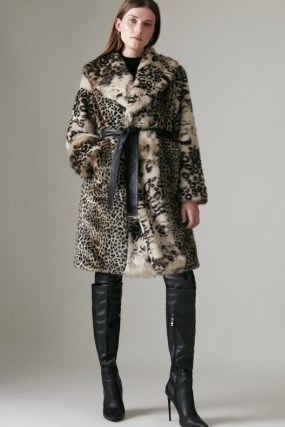 KAREN MILLEN Mixed Animal Faux Fur Coat / glamorous winter coats / womens glamorous outerwear - flipped