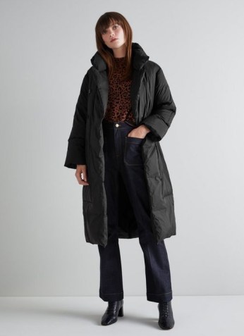 L.K. BENNETT MORITZ BLACK NYLON RECYCLED DOWN PUFFER COAT – women’s longline padded coats – womens on trend winter outerwear – sustainable clothing - flipped