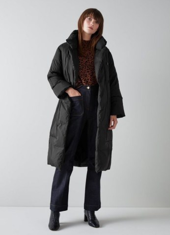 L.K. BENNETT MORITZ BLACK NYLON RECYCLED DOWN PUFFER COAT – women’s longline padded coats – womens on trend winter outerwear – sustainable clothing