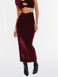 REFORMATION Moritz Velvet Skirt in Deep Red ~ luxe ruched waist pencil skirts