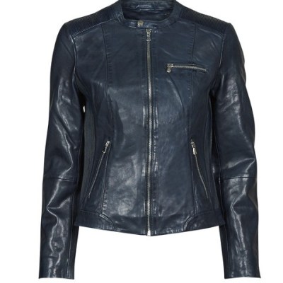 NAF NAF CENTAURE Faux Leather Jacket in Marine ~ womens blue zip detail jackets ~ spartoo women’s fashion - flipped