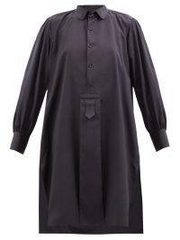 MAISON MARGIELA Bib-front cotton-poplin shirt dress in navy ~ dark blue cotton long sleeve dip hem dresses
