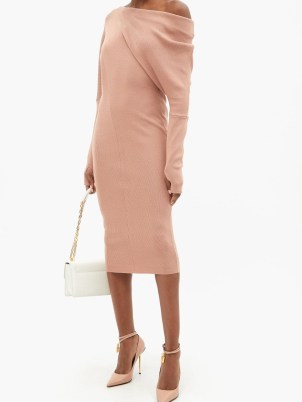 TOM FORD Asymmetric off-the-shoulder cashmere-blend dress ~ chic knitted dresses ~ wowmens designer knitweart fashion - flipped