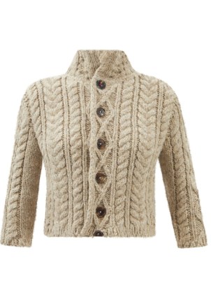 MAISON MARGIELA Cropped cable-knit cardigan | chic chunky high neck crop hem cardigans - flipped