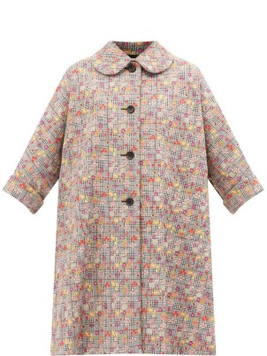 COMME DES GARÇONS COMME DES GARÇONS Floral-embroidered Glen-check tailored coat / womens vintage style mixed print coats / women’s checked retro outerwear - flipped