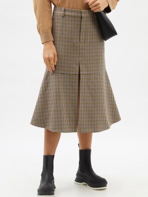 STELLA MCCARTNEY Naomi checked flared wool midi skirt | houndstooth check flare hem skirts | womens designer fashion - flipped