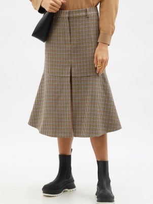 STELLA MCCARTNEY Naomi checked flared wool midi skirt | houndstooth check flare hem skirts | womens designer fashion