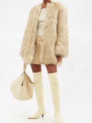 KHAITE Remy beige faux-fur coat – fluffy luxe winter coats – luxury retro outerwear
