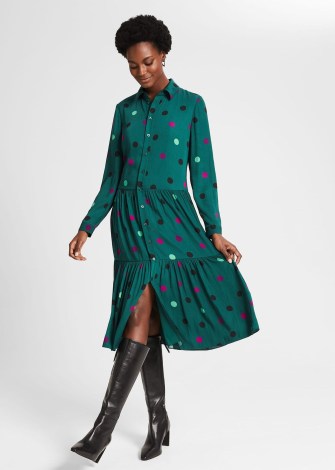 HOBBS NORY MIDI DRESS Green Multi / tiered spot print shirt dresses - flipped