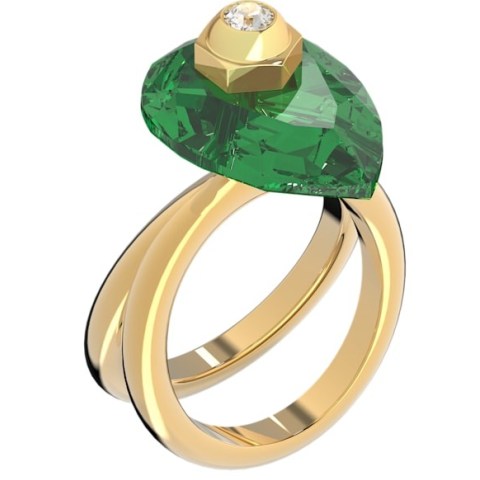Numina ring Pear cut crystal, Green, Gold-tone plated – sculptural cocktail rings – statement jewellery – coloured crystals - flipped