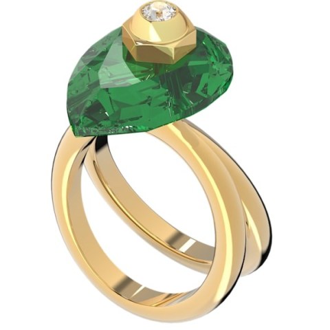 Numina ring Pear cut crystal, Green, Gold-tone plated – sculptural cocktail rings – statement jewellery – coloured crystals