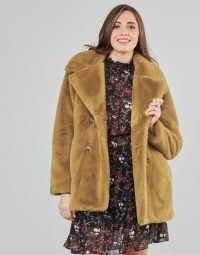 OAKWOOD PERSHING Faux Fur Coat in Camel – light brown winter coats ~ spartoo womens outerwear
